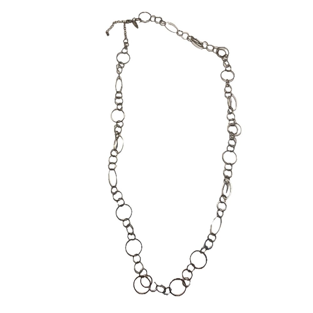 NY Oval Circle Hoop Silver Tone Necklace